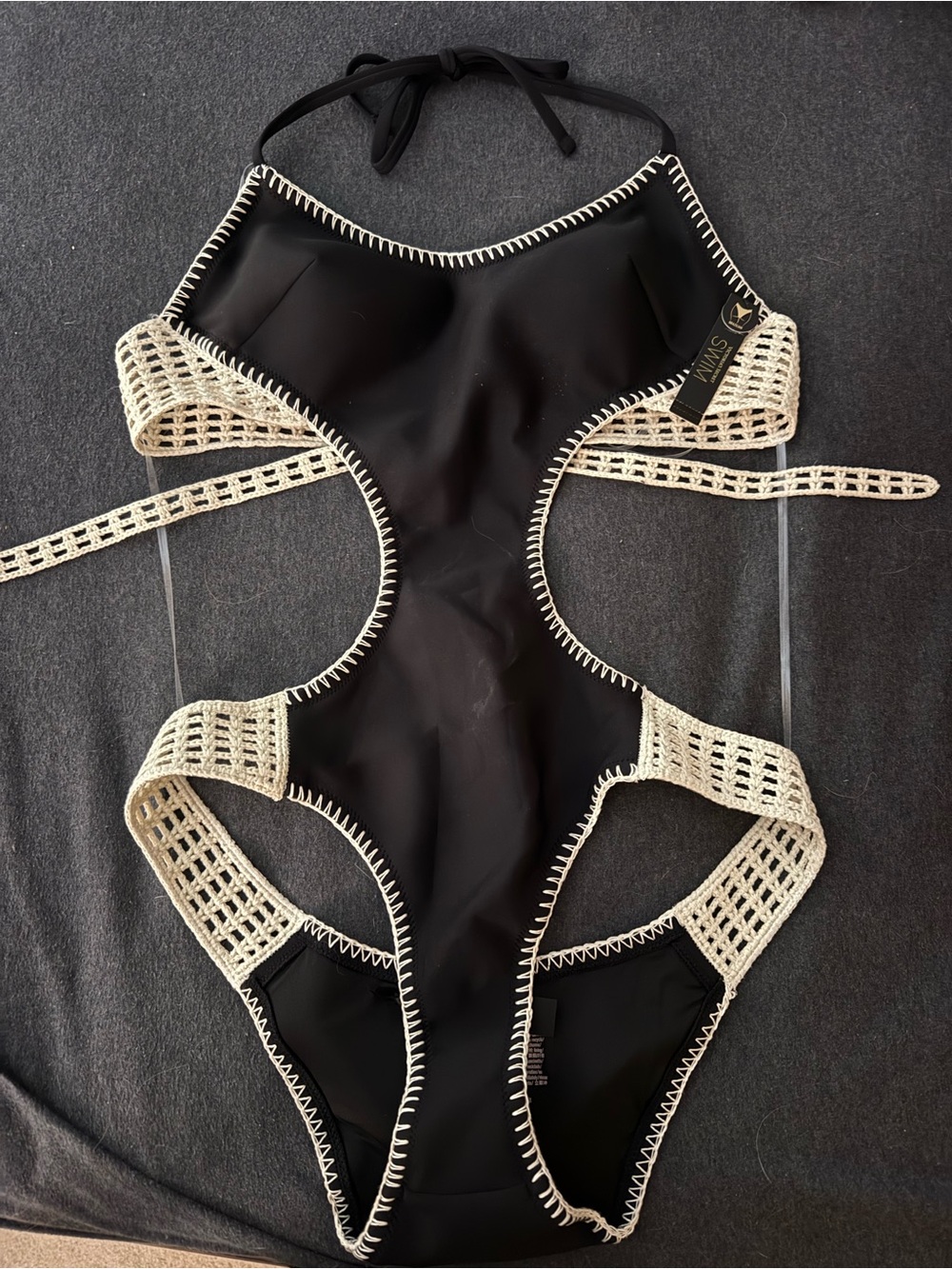 Victoria's Secret Black One-Piece with Cream Crochet Trim - Picture 1 of 4